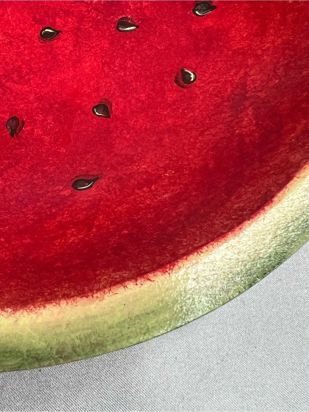 Vintage 1980s Folk Art Watermelon Wood Bowl Hand Painted Turned Decorative Dish